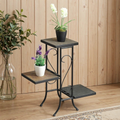 3-Tier Slate Top Plant Stand, Fold-Up Side Shelves, Fully Assembled, 25.6" W