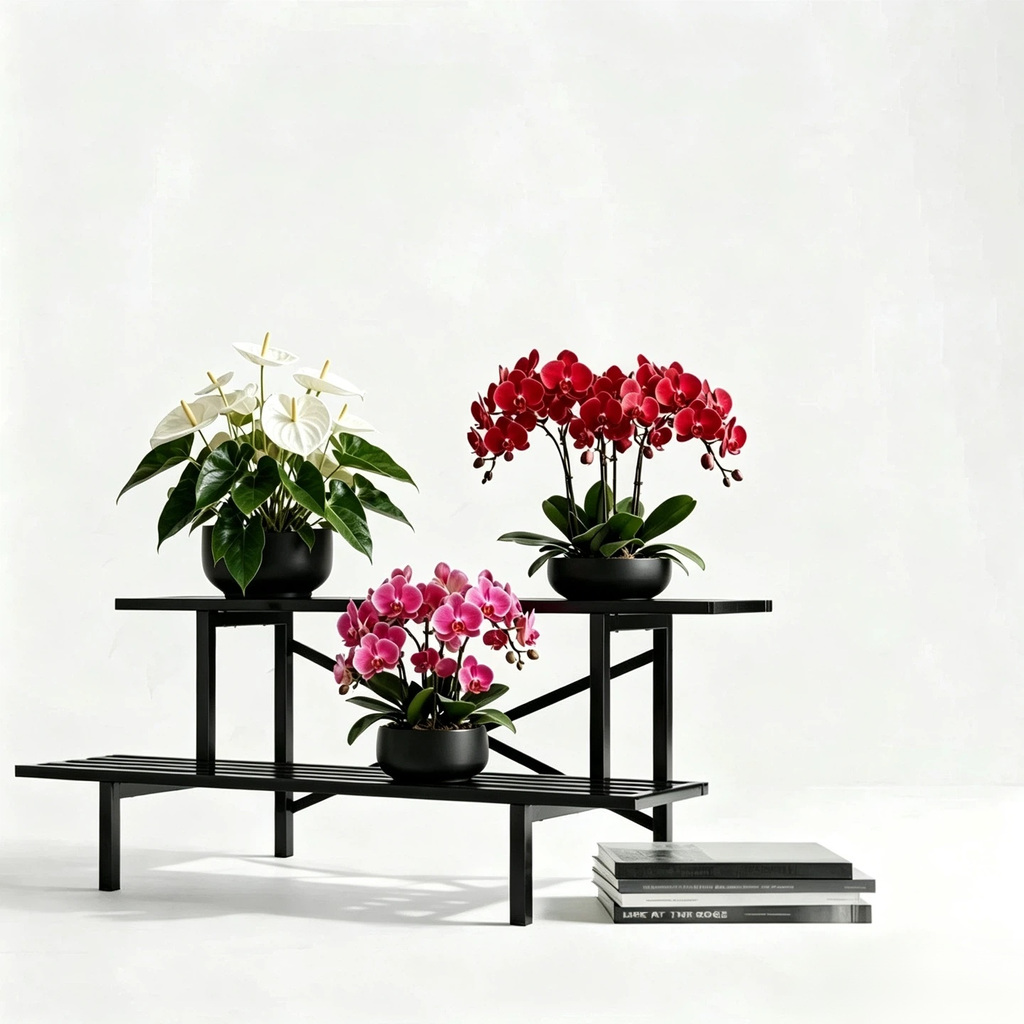 Low Stepped Plant Stand, 14" Tall 2-Tier Metal Plant Shelf, 440 lbs, Indoor & Outdoor