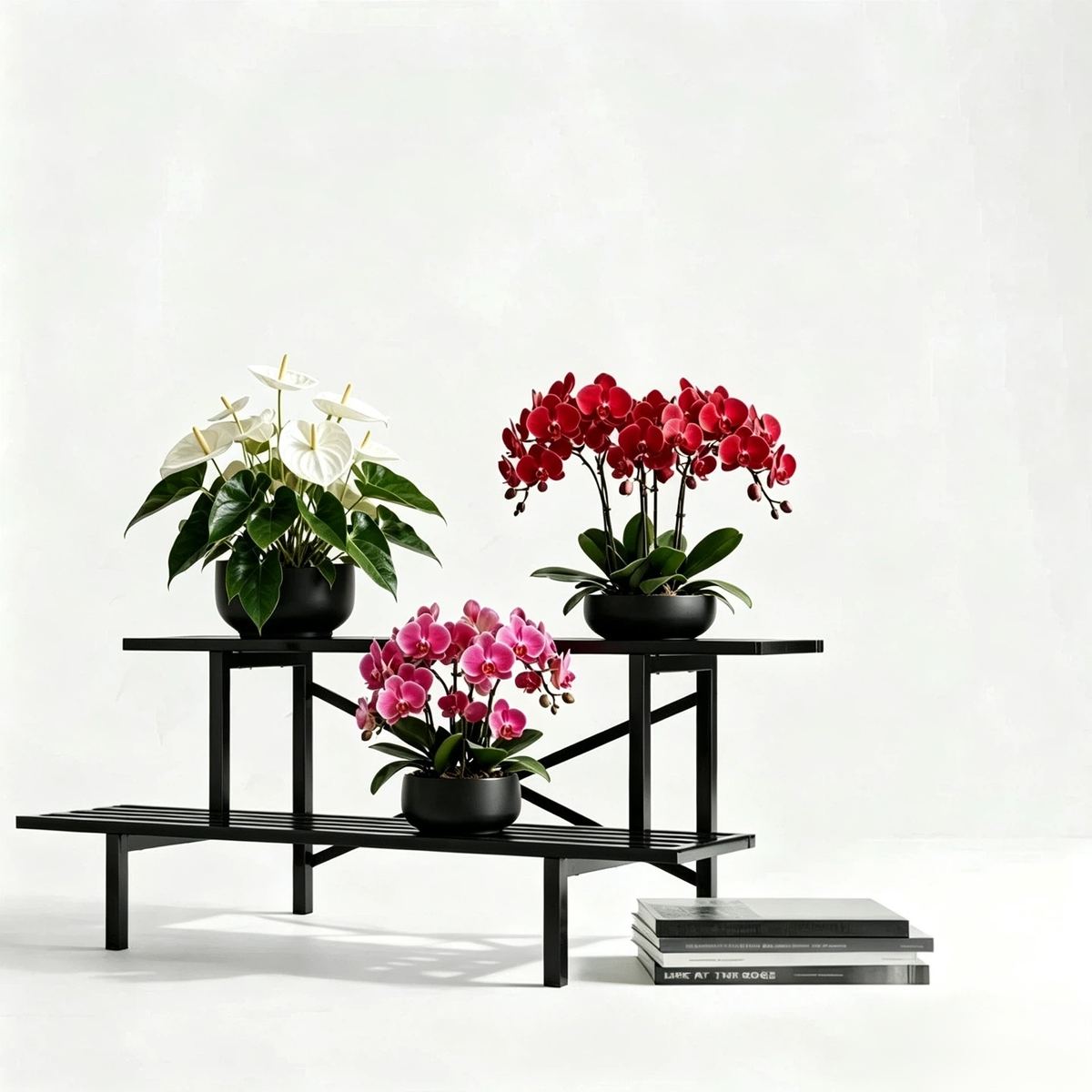 Low Stepped Plant Stand, 14" Tall 2-Tier Metal Plant Shelf, 440 lbs, Indoor & Outdoor