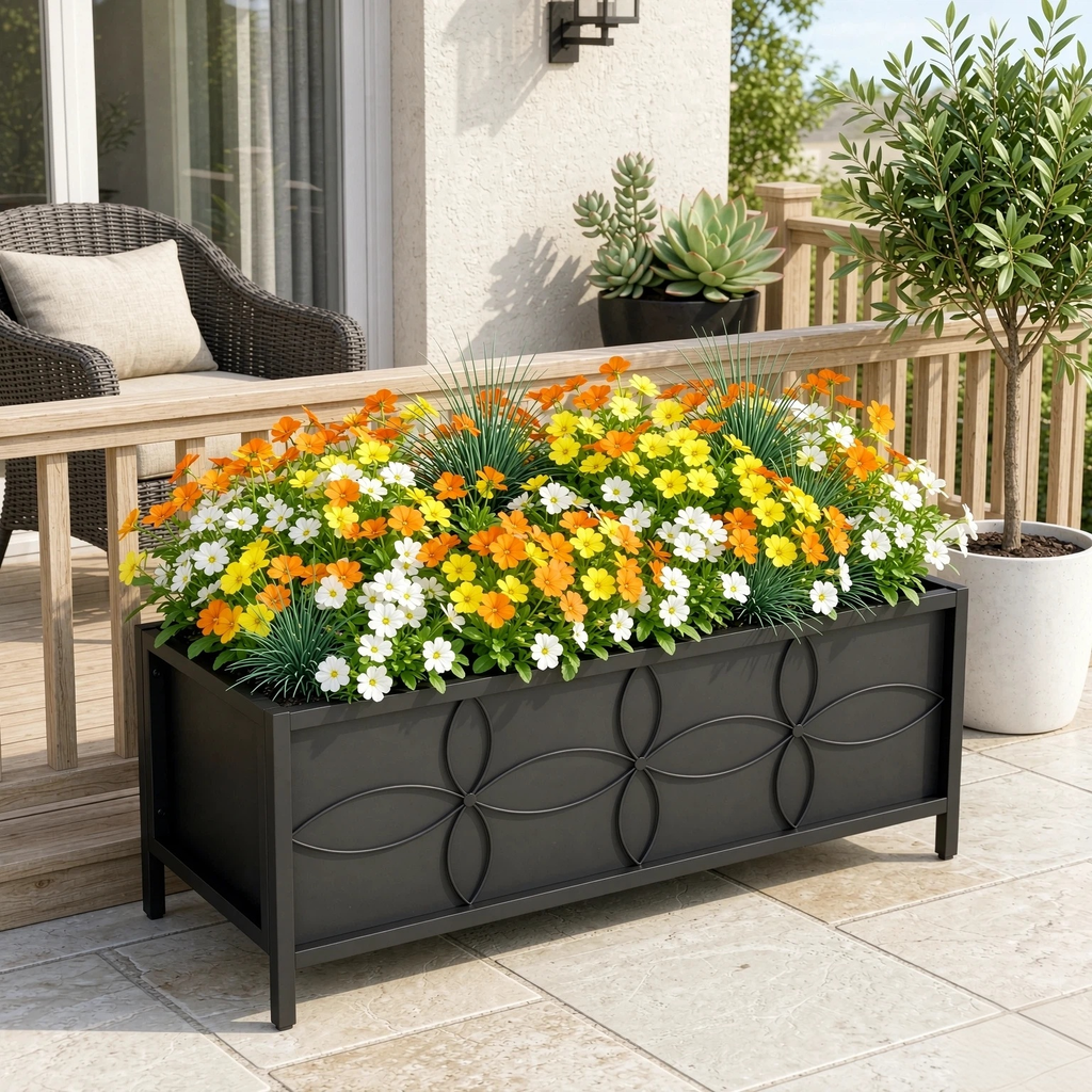 Metal Raised Garden Bed Planter Box with Liner, 35.4-Inch Long, 3 Cu Ft