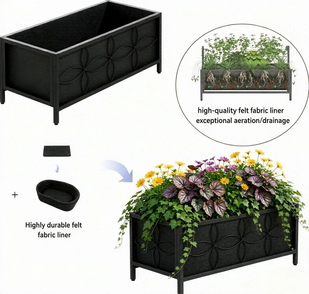 Metal Raised Garden Bed Planter Box with Liner, 35.4-Inch Long, 3 Cu Ft