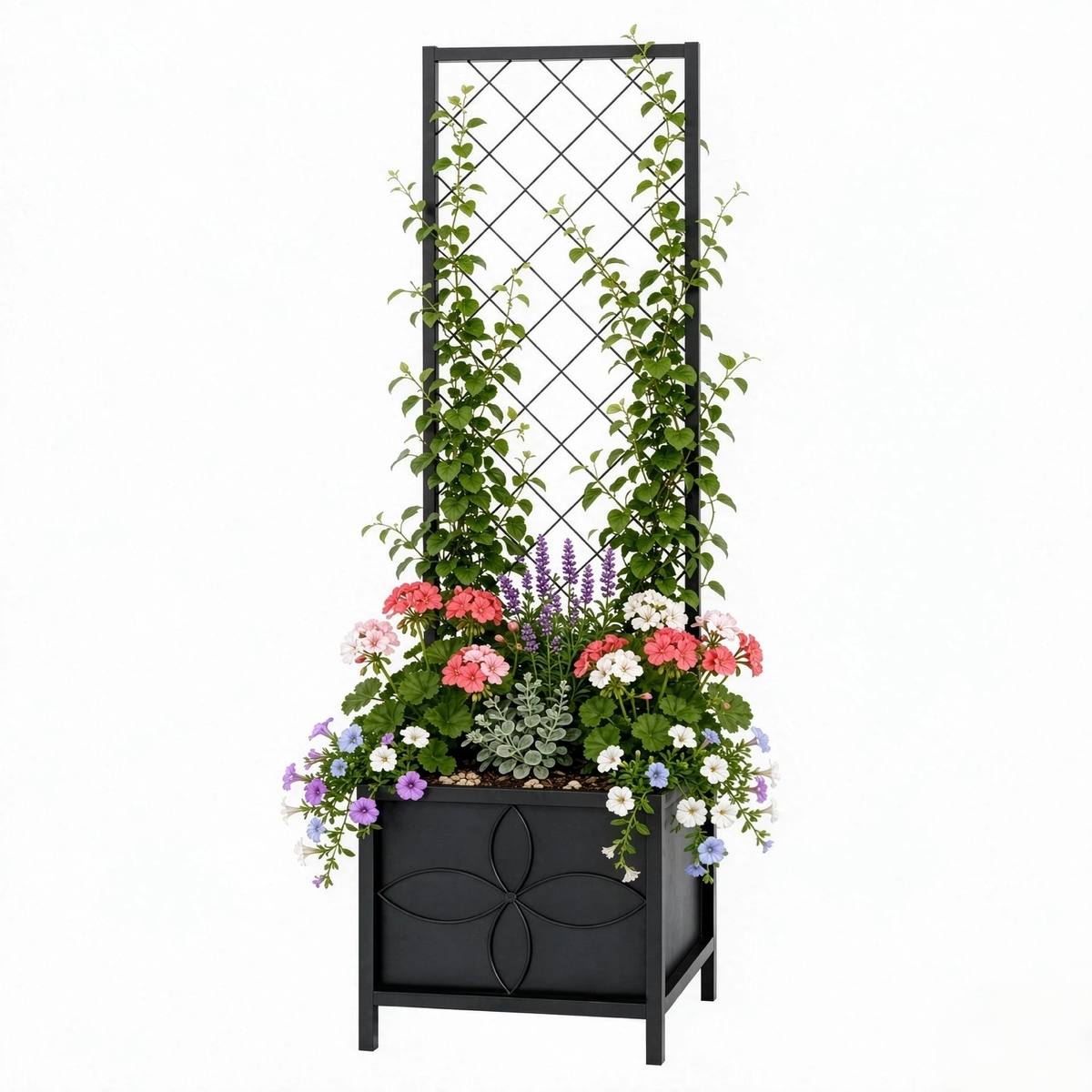 Square Raised Planter Box with Trellis, 55-Inch Tall for Climbing Plants