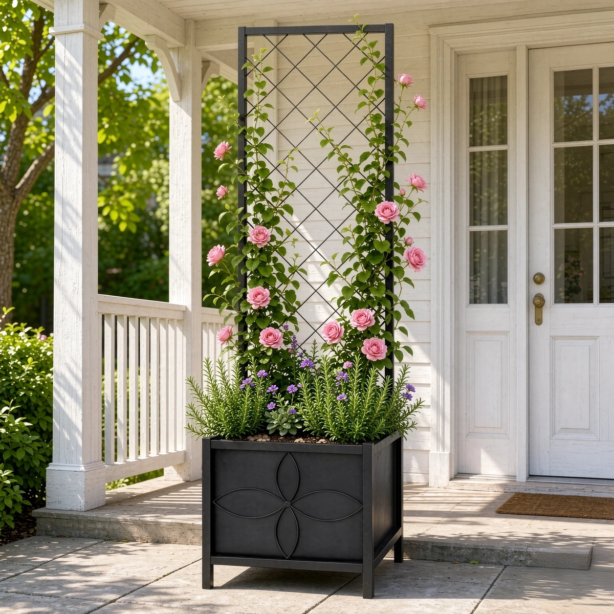 Square Raised Planter Box with Trellis, 55-Inch Tall for Climbing Plants