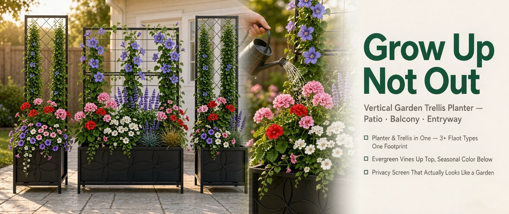 Rectangular Planter Box with Trellis, 50-Inch Tall for Climbing Plants