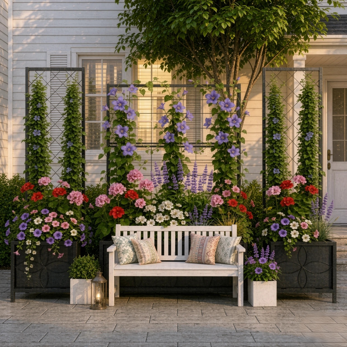 Square Raised Planter Box with Trellis, 55-Inch Tall for Climbing Plants