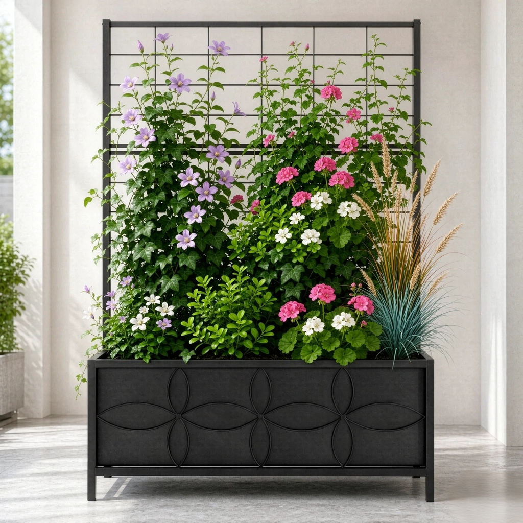 Rectangular Planter Box with Trellis, 50-Inch Tall for Climbing Plants