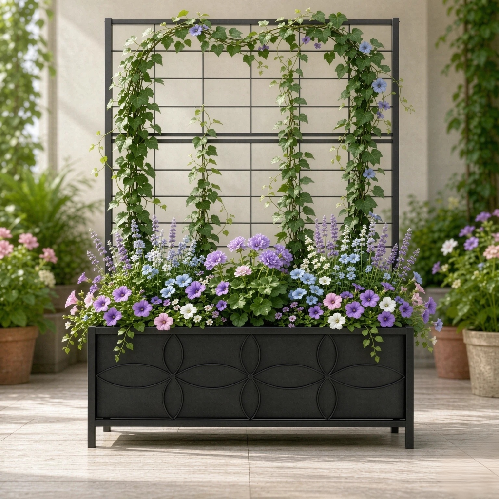 Rectangular Planter Box with Trellis, 50-Inch Tall for Climbing Plants