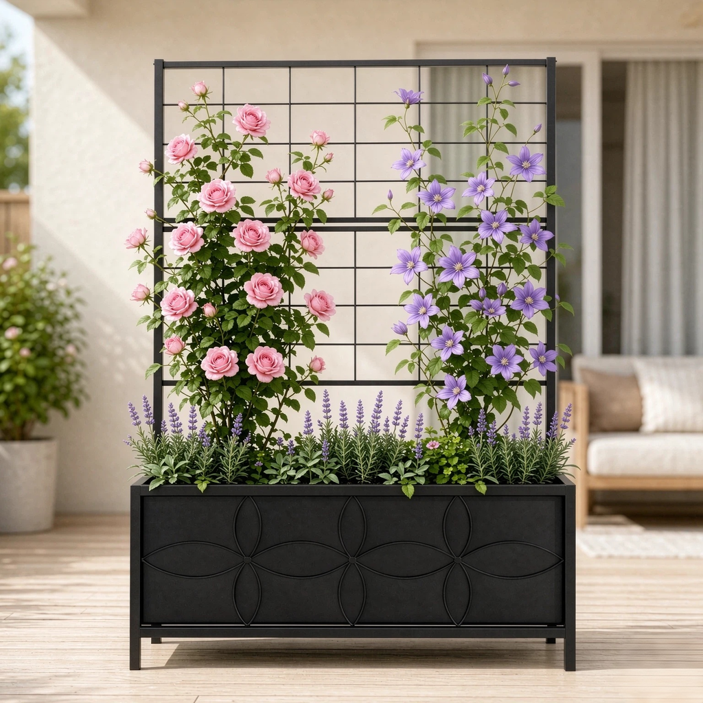 Rectangular Planter Box with Trellis, 50-Inch Tall for Climbing Plants