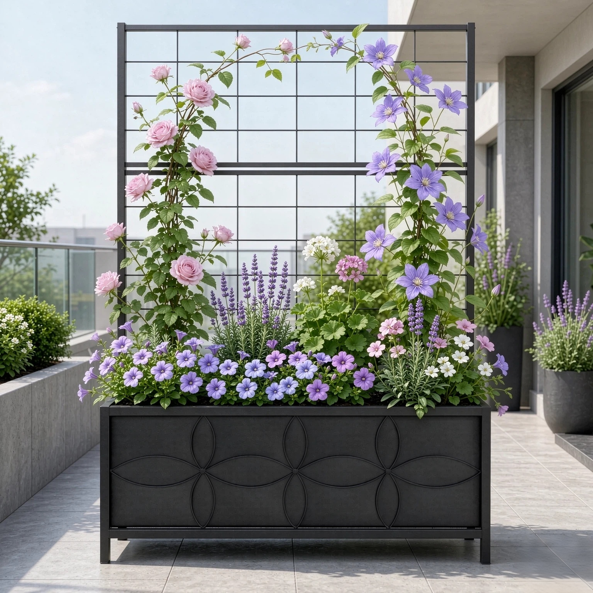 Rectangular Planter Box with Trellis, 50-Inch Tall for Climbing Plants
