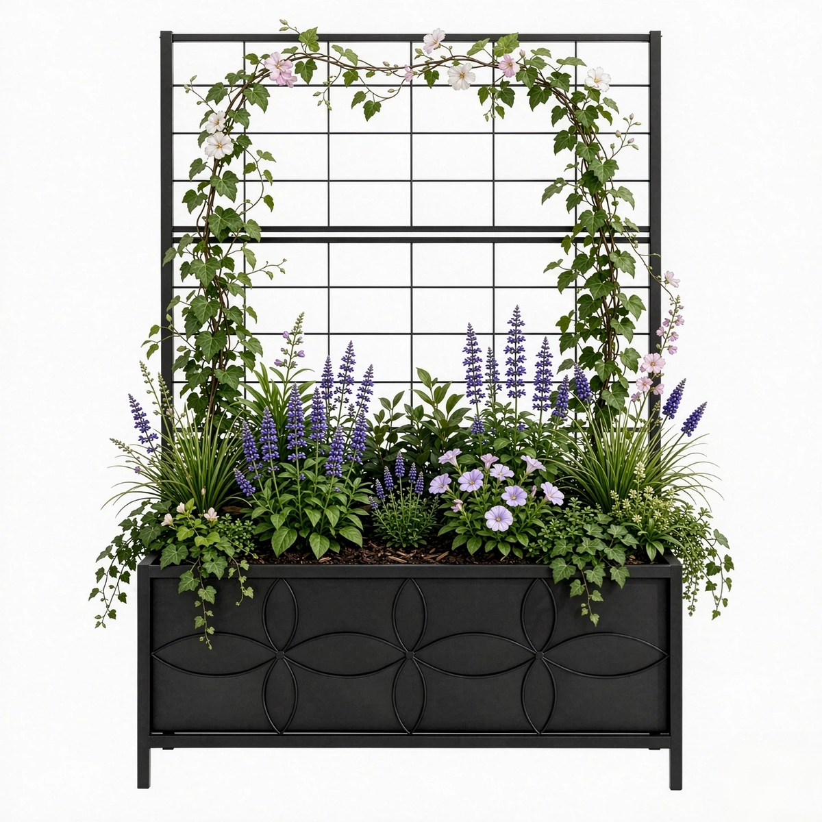 Rectangular Planter Box with Trellis, 50-Inch Tall for Climbing Plants