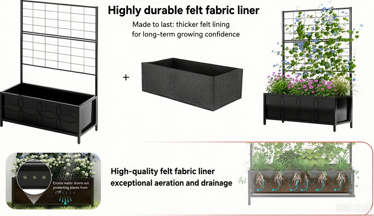 Rectangular Planter Box with Trellis, 50-Inch Tall for Climbing Plants