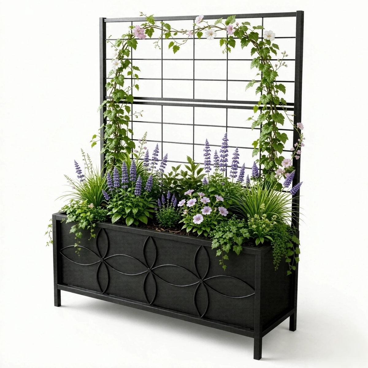 Rectangular Planter Box with Trellis, 50-Inch Tall for Climbing Plants