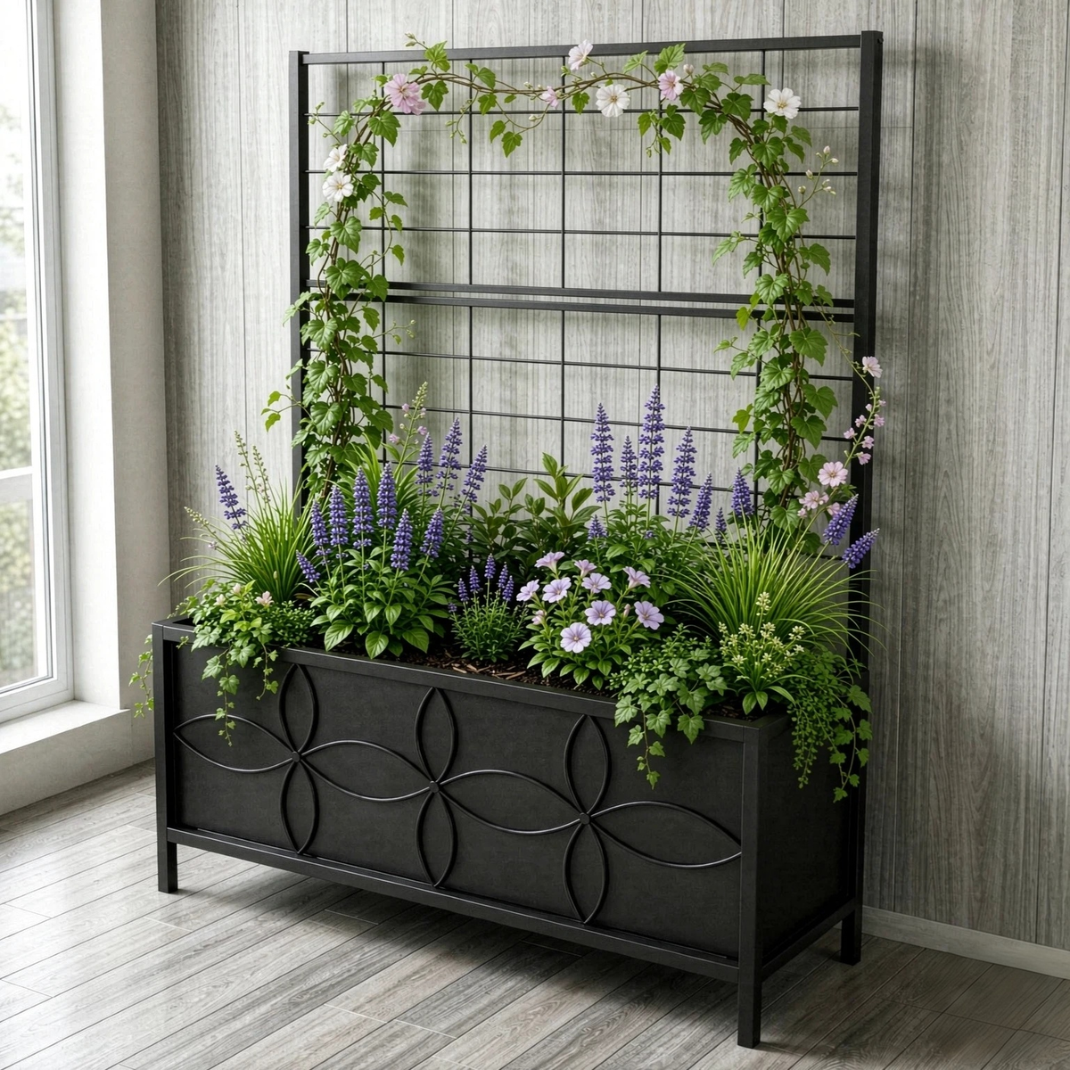 Rectangular Planter Box with Trellis, 50-Inch Tall for Climbing Plants