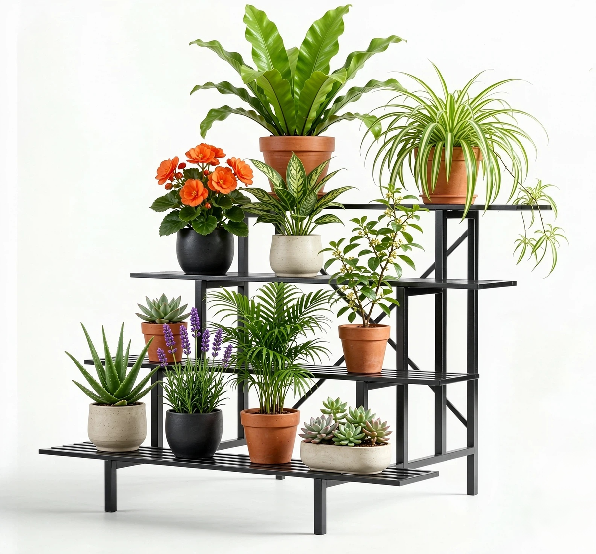 4-Tier Stepped Plant Stand, 45.7" Long, X-Braced Frame, 880 lbs, Indoor & Outdoor
