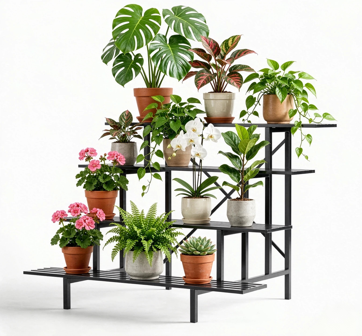 4-Tier Stepped Plant Stand, 45.7" Long, X-Braced Frame, 880 lbs, Indoor & Outdoor
