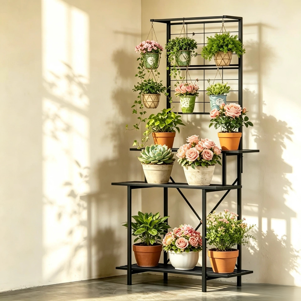 Tall Plant Stand with Hanging Shelf, 81.1" Tall, 660 lbs, 18.11" Deep, Indoor & Out