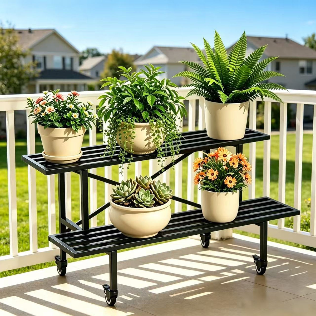 Zhongma 2-Tier Metal Plant Stand with Wheels, 35.4" Indoor & Outdoor Shelf