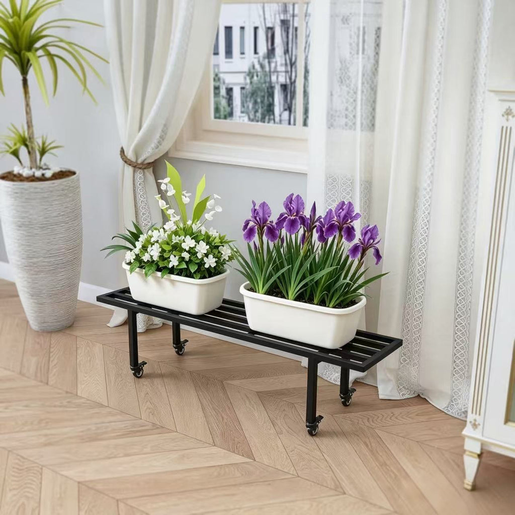 Low-Profile Metal Plant Stand with Wheels, 35.4 Inch Long, Indoor & Covered Outdoor - Zhongma