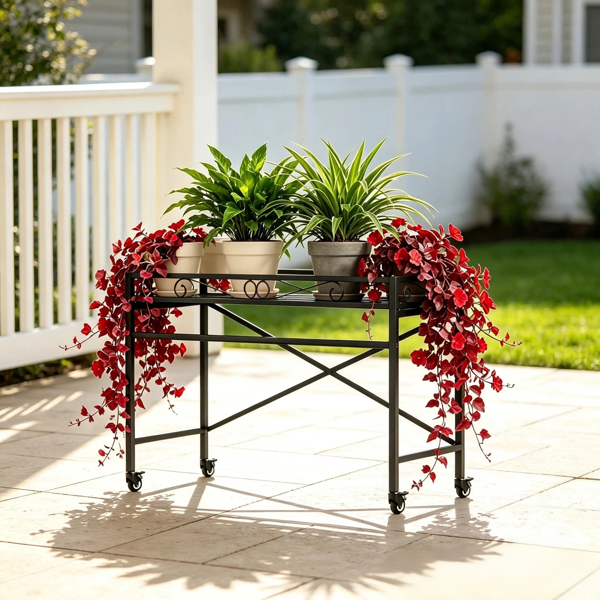 Zhongma 36.6" Window Height Metal Plant Stand with Wheels, Indoor & Outdoor