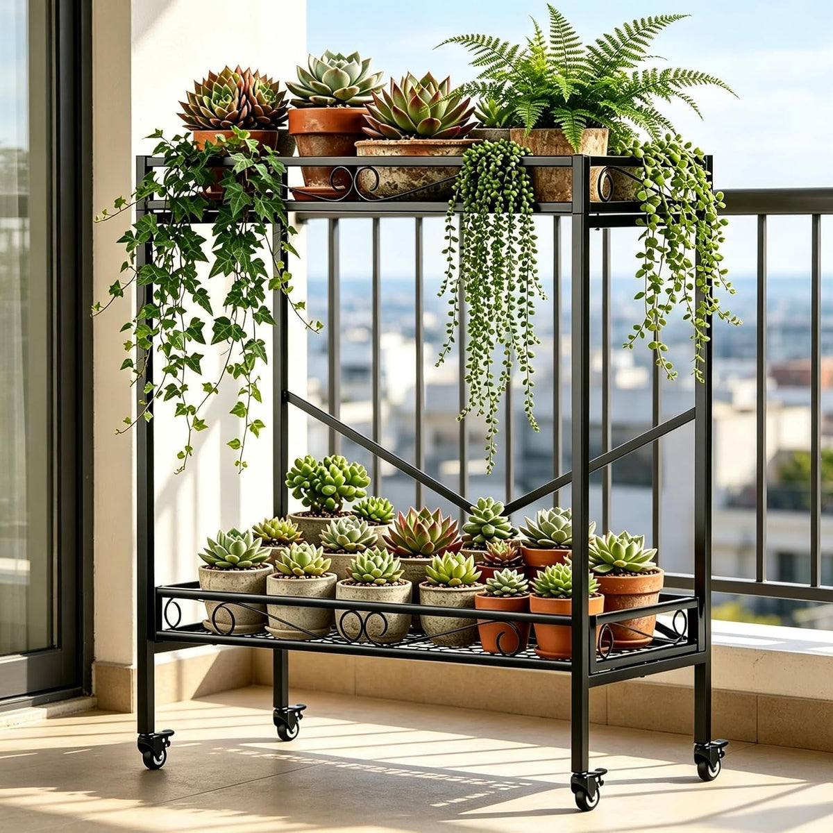2-Tier Rolling Plant Stand with Wheels, 39.4" Tall, 220 lbs per Tier