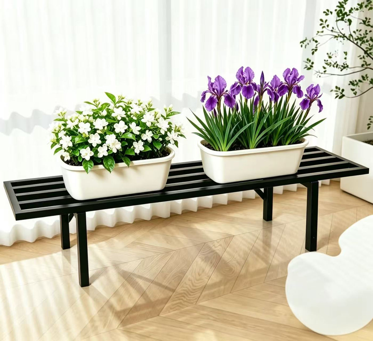 Low-Profile Metal Plant Stand,35.4Inch Long Plant Shelf, Indoor & Outdoor - Zhongma