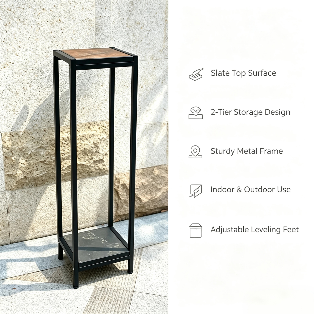 Zhongma 2-Tier Tall Square Slate Top Plant Stand, 39.5" Indoor & Outdoor