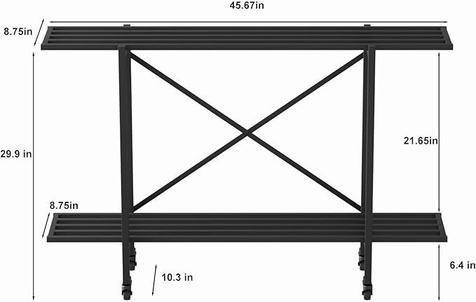 Narrow Plant Stand with Wheels, 29.9" Window Height, 2-Tier, Only 10.3" Deep