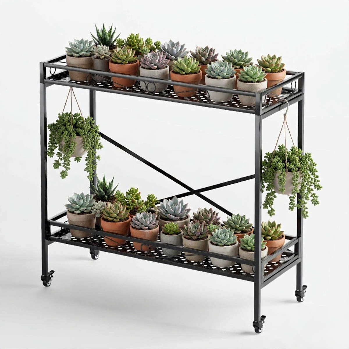 2-Tier Rolling Plant Stand with Wheels, 39.4" Tall, 220 lbs per Tier