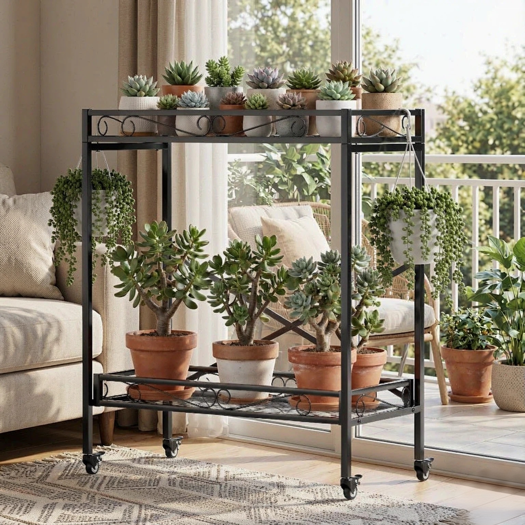 2-Tier Rolling Plant Stand with Wheels, 39.4" Tall, 220 lbs per Tier