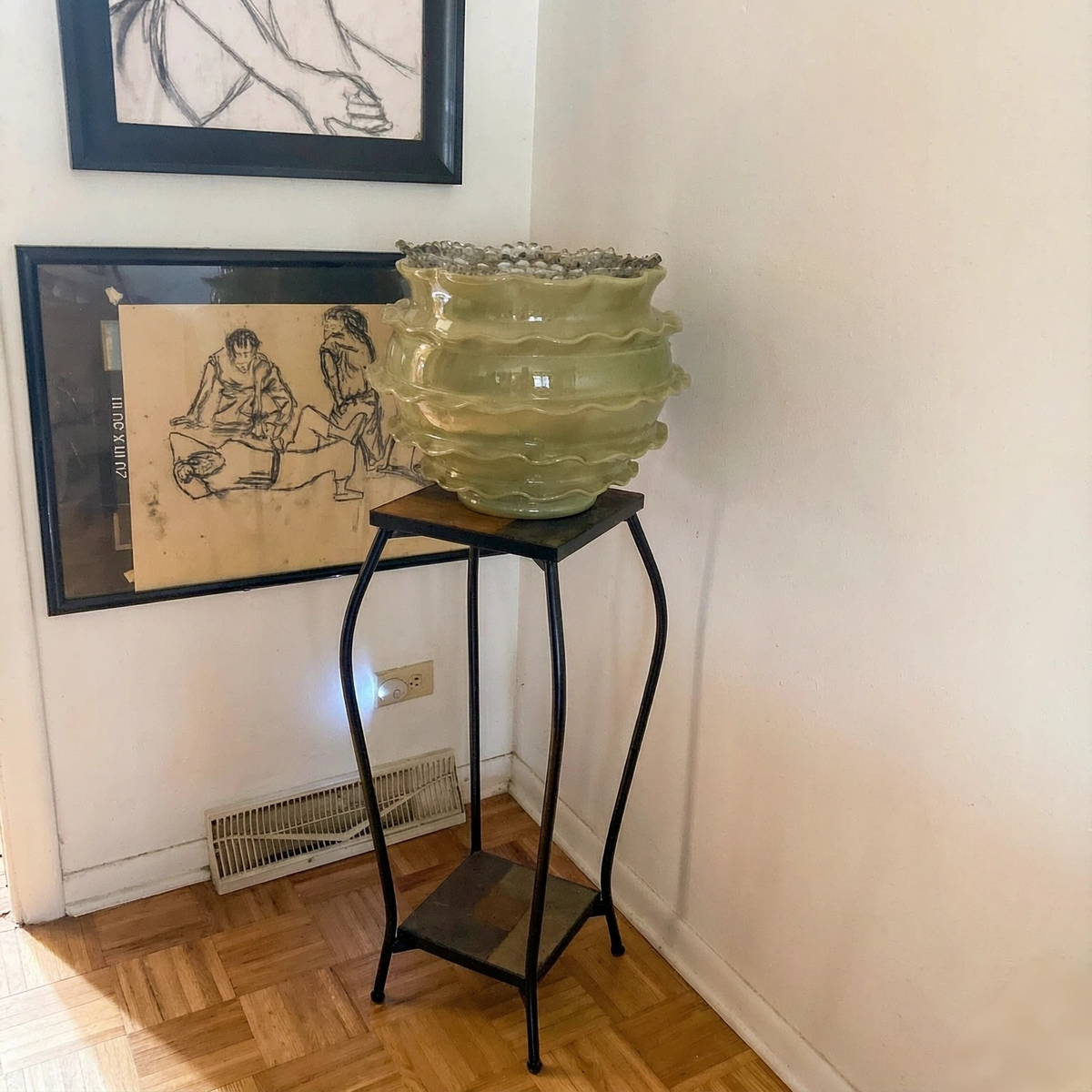2-Tier 30-Inch Tall Plant Stand with Multicolor Slate Top, Square Metal