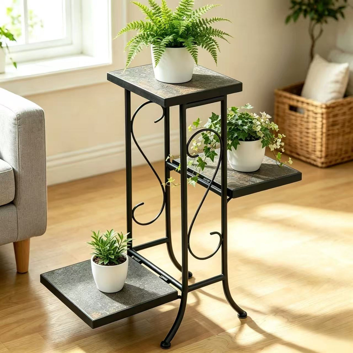 Zhongma 3-Tier Slate Top Plant Stand, 25.6" Fully Assembled Indoor & Outdoor