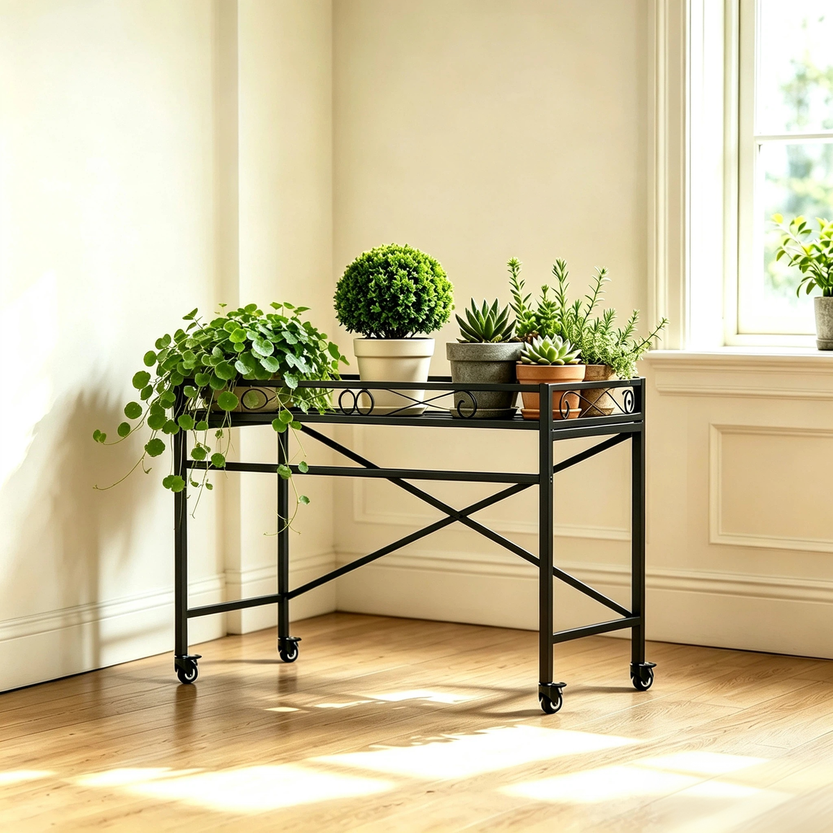Zhongma 36.6" Window Height Metal Plant Stand with Wheels, Indoor & Outdoor