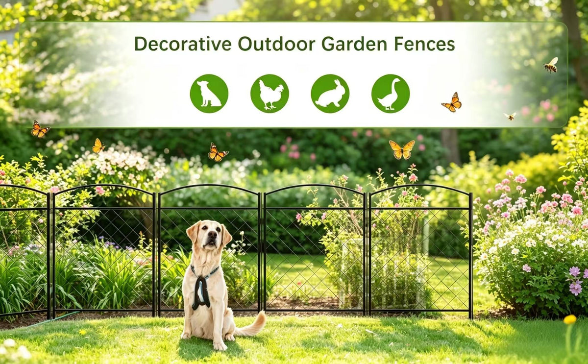 Decorative Metal Garden Fence Panels,5-Pack, Rabbit Barrier,36-Inch Tall - Zhongma