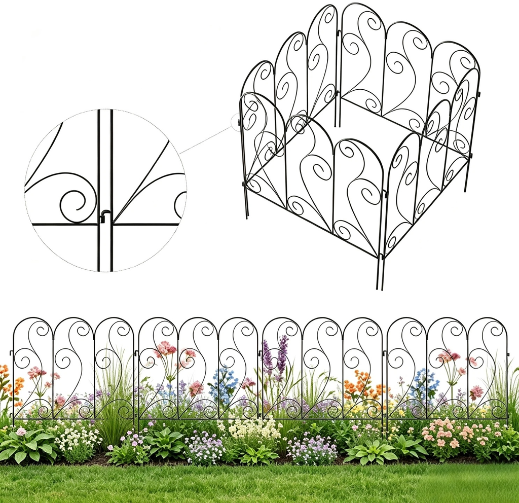 Decorative Metal Garden Fence Panels,4-Pack,26-Inch Tall,100-Inch Long - Zhongma