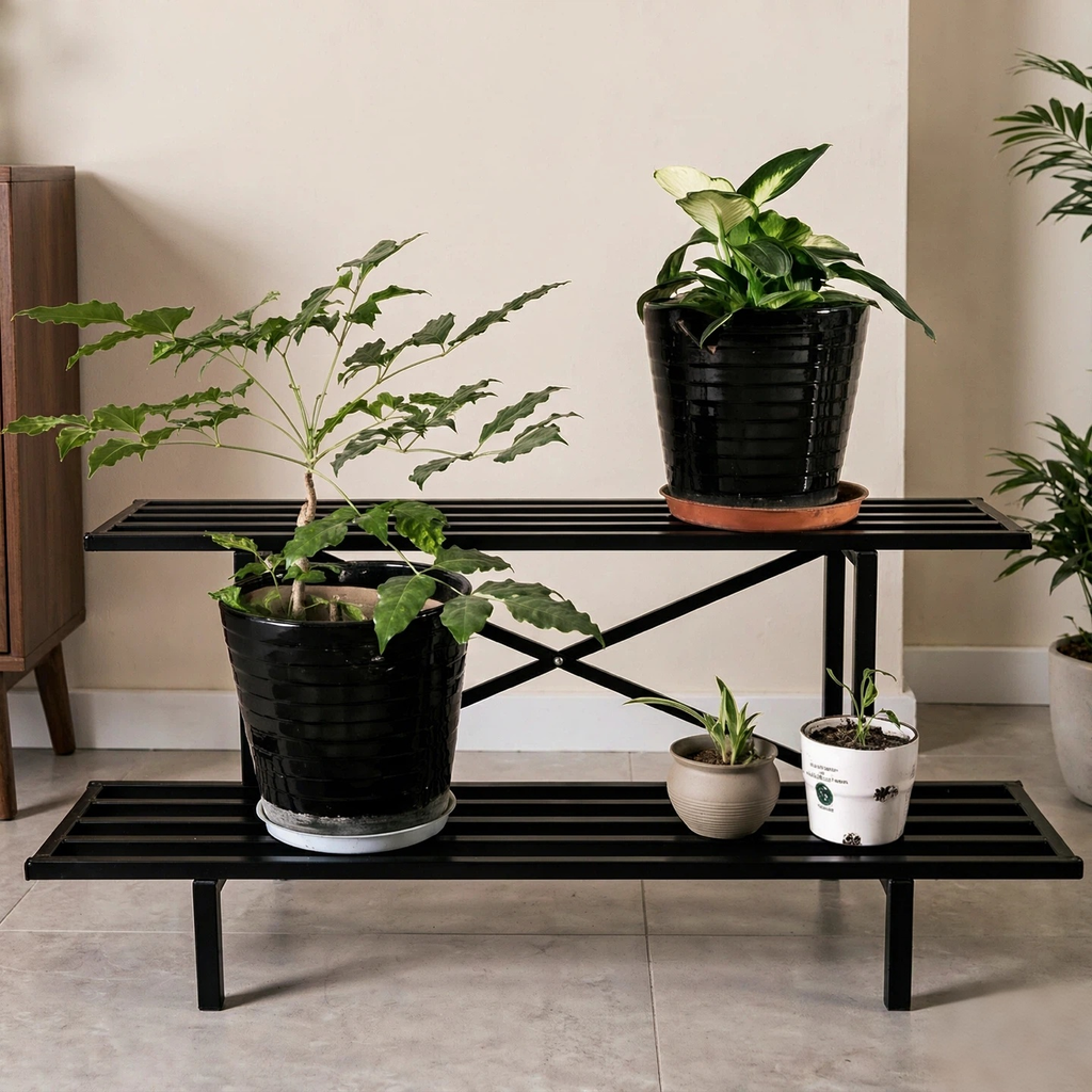 Zhongma 2-Tier Heavy Duty Metal Plant Stand, 45.7" Indoor & Outdoor Shelf