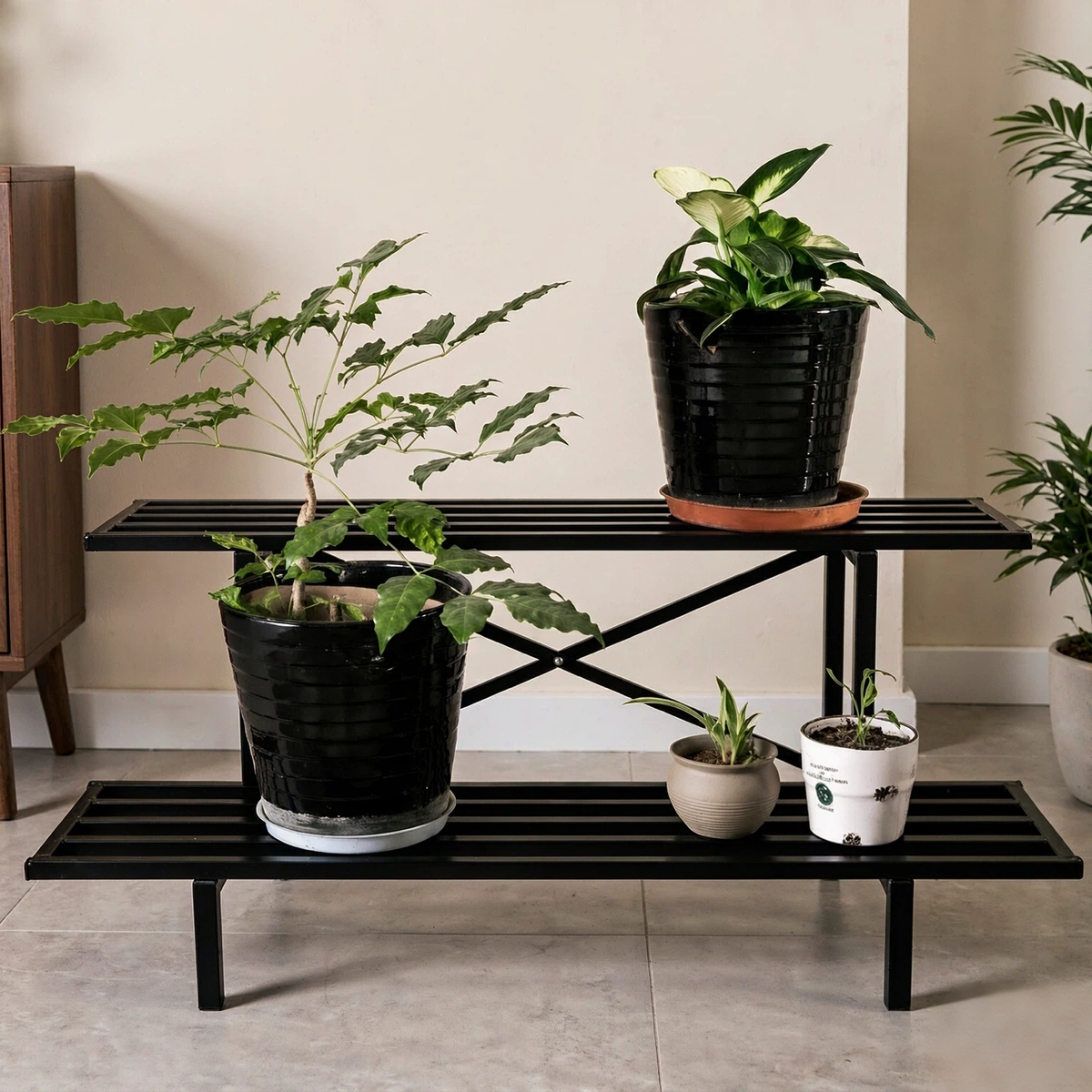 Zhongma 2-Tier Heavy Duty Metal Plant Stand, 45.7" Indoor & Outdoor Shelf