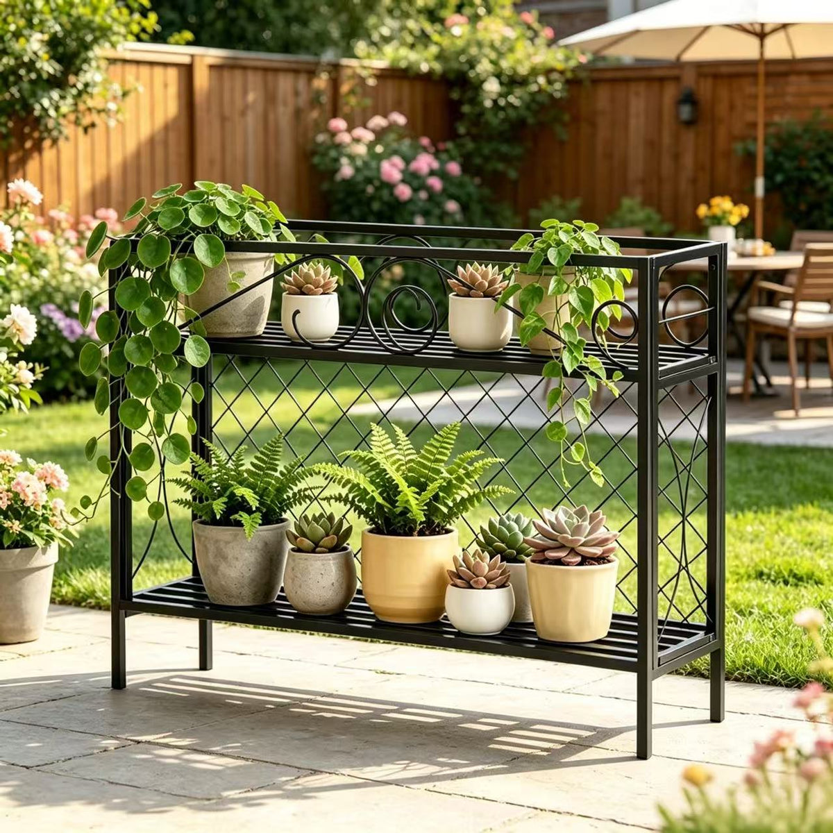 Zhongma 2-Tier Narrow Metal Plant Stand, 47.2" Indoor & Outdoor Shelf
