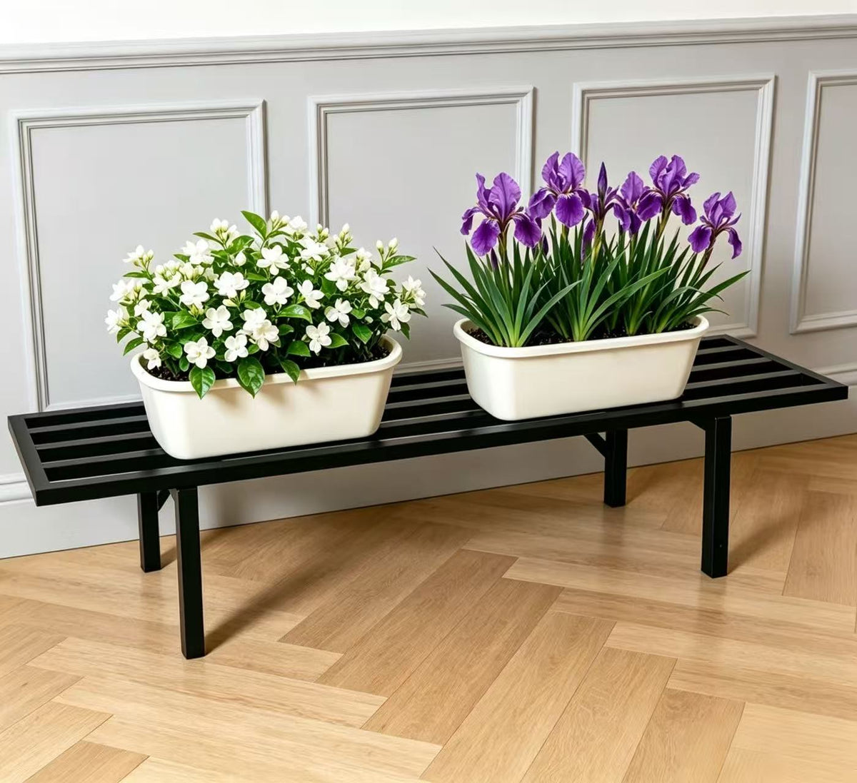 Low-Profile Metal Plant Stand,35.4Inch Long Plant Shelf, Indoor & Outdoor - Zhongma
