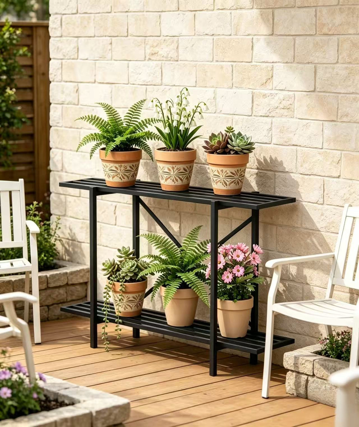 Zhongma 2-Tier Window Height Metal Plant Stand, 45.7" Narrow Indoor & Outdoor