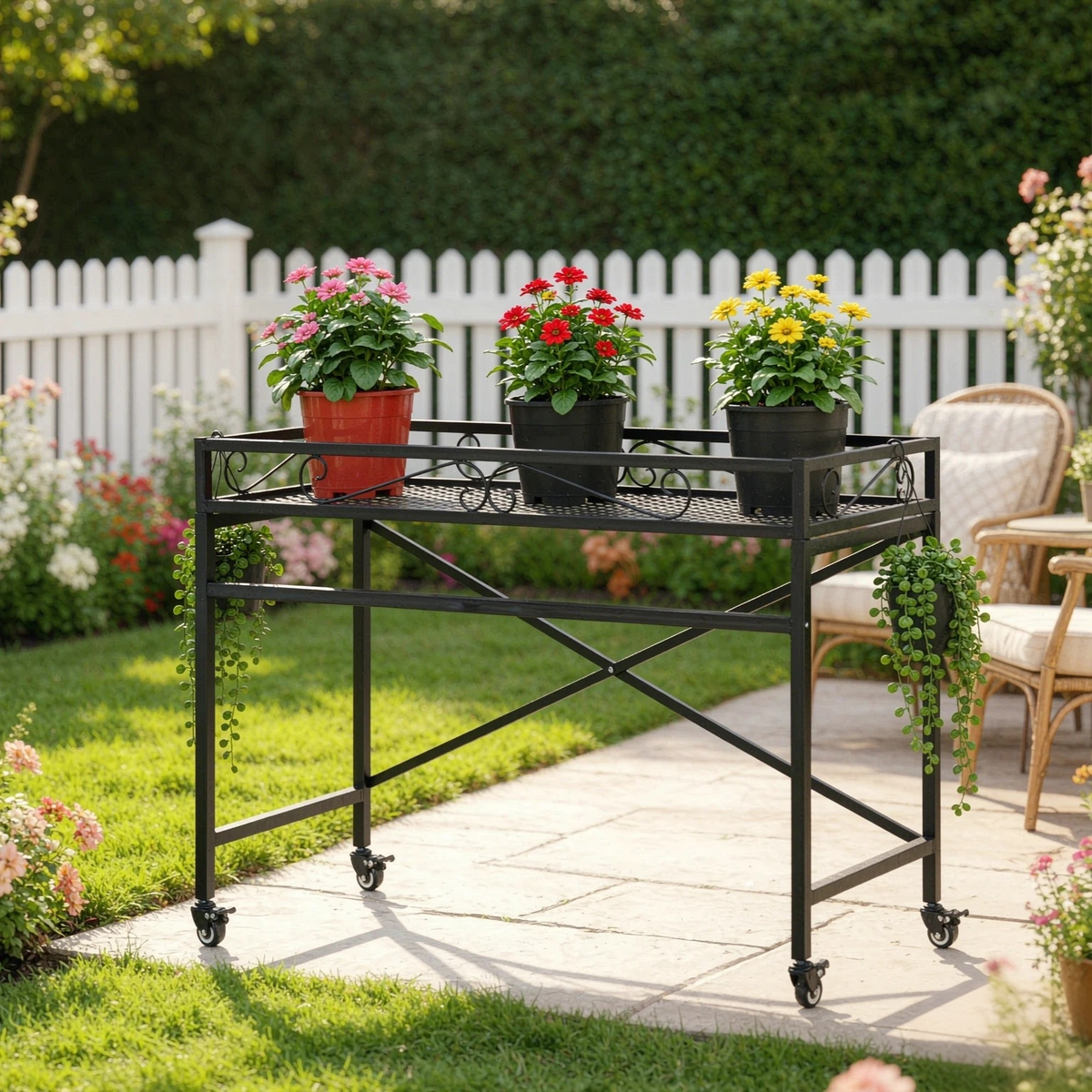 Zhongma 36.6" Window Height Metal Plant Stand with Wheels, Indoor & Outdoor