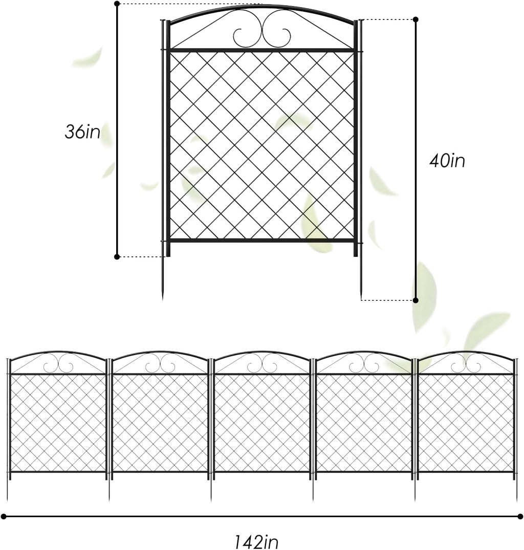 Decorative Metal Garden Fence Panels,5-Pack, Rabbit Barrier,36-Inch Tall - Zhongma