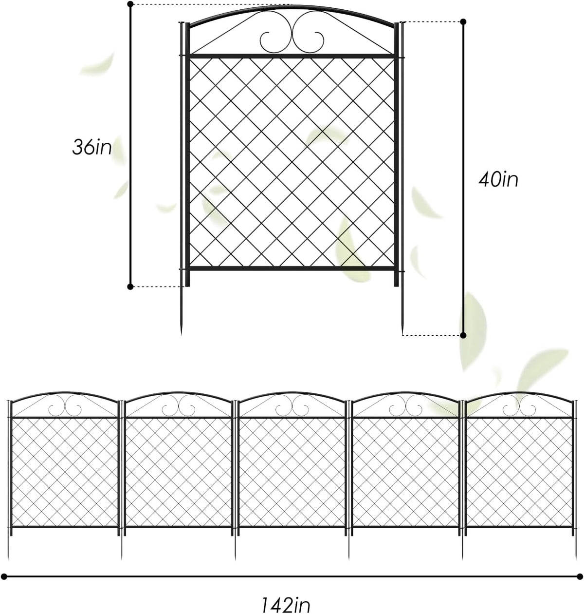 Decorative Metal Garden Fence Panels,5-Pack, Rabbit Barrier,36-Inch Tall - Zhongma