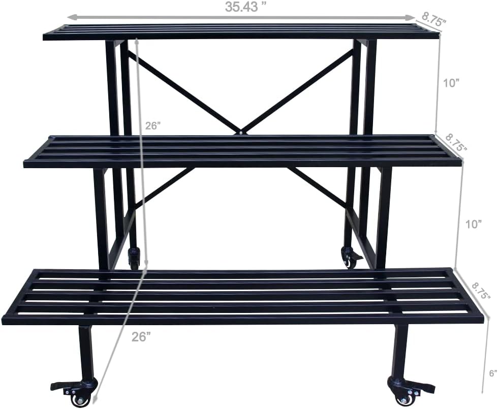 3-Tier Metal Plant Stand with Wheels, 35.4-Inch Long, Indoor & Covered Outdoor - Zhongma