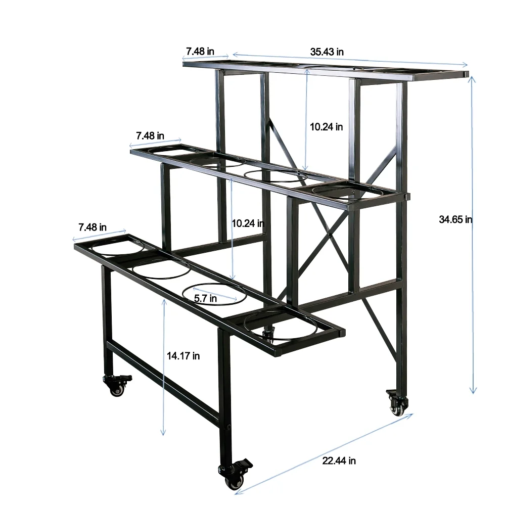3-Tier Flower Display Stand with 12 Buckets & Wheels