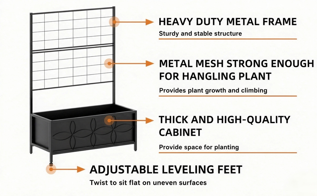 Rectangular Planter Box with Trellis, 50-Inch Tall for Climbing Plants