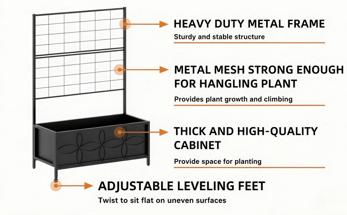 Rectangular Planter Box with Trellis, 50-Inch Tall for Climbing Plants