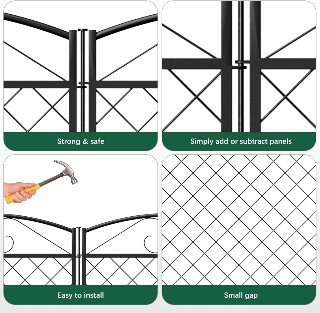 Decorative Metal Garden Fence Panels,5-Pack, Rabbit Barrier,36-Inch Tall - Zhongma