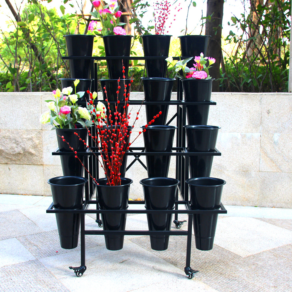 Rolling 4-Tier Metal Flower Display Stand with 16 Buckets & Wheels,44.9-Inch Tall - Zhongma