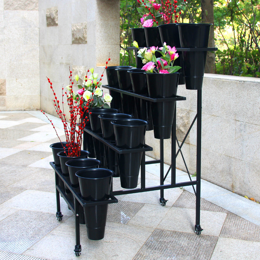 Rolling 4-Tier Metal Flower Display Stand with 16 Buckets & Wheels,44.9-Inch Tall - Zhongma