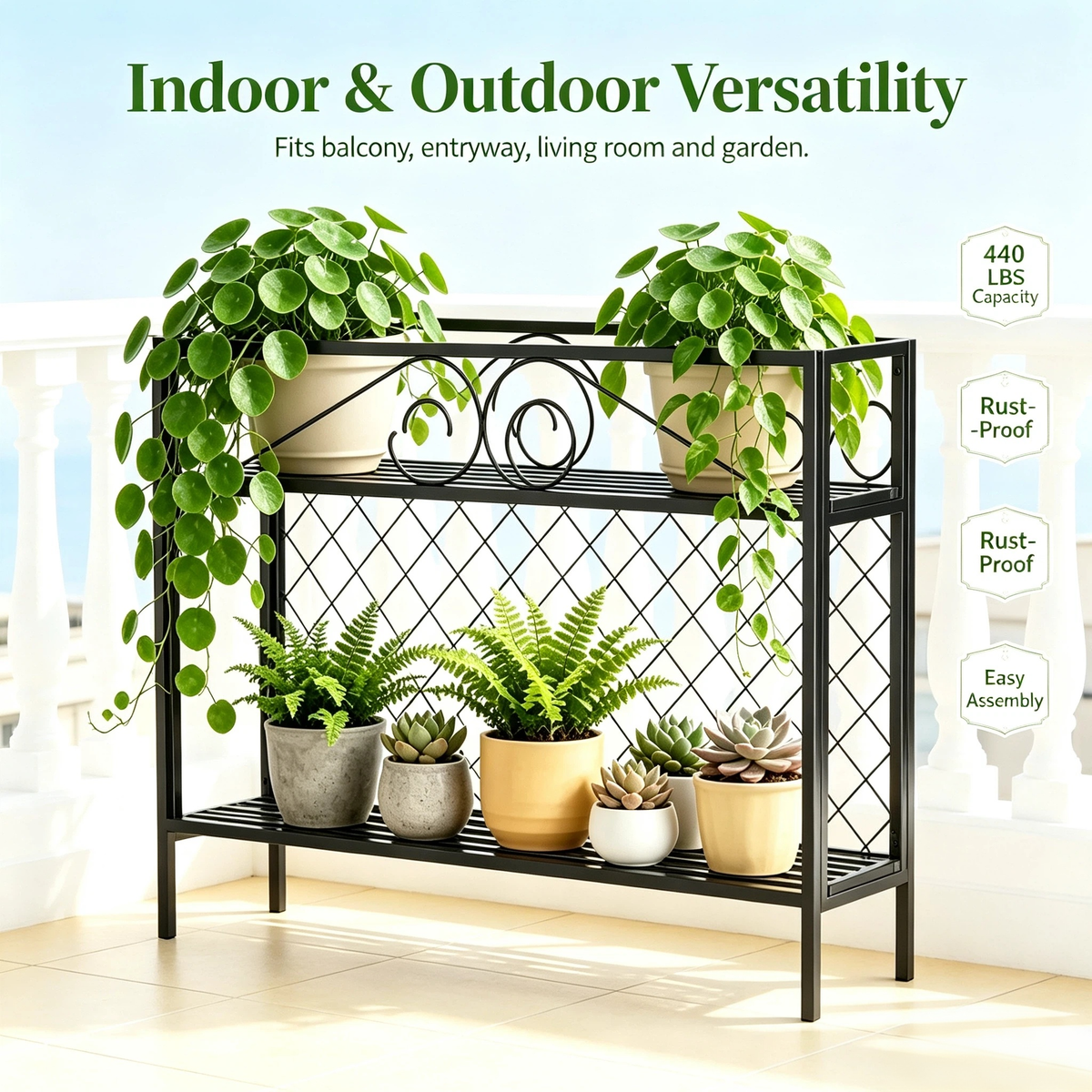 Metal Plant Stand & Room Divider – 47" 2-Tier Freestanding Plant Screen, Indoor & Outdoor